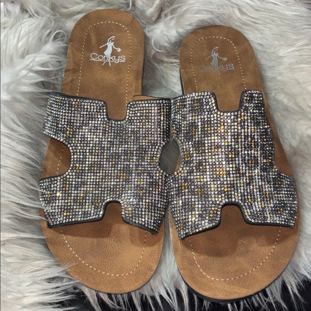 Corkys Bogalusa Rhinestone Leopard Sandals Animal Print  Slip On Women’s  8 New